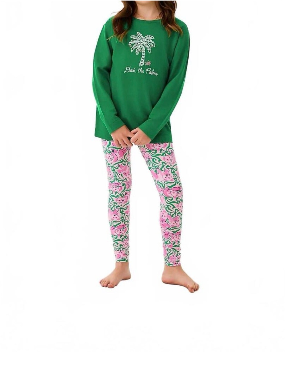 Lilly Pulitzer girls mini Ballad sweatshirt deck the palms embroidered green XL